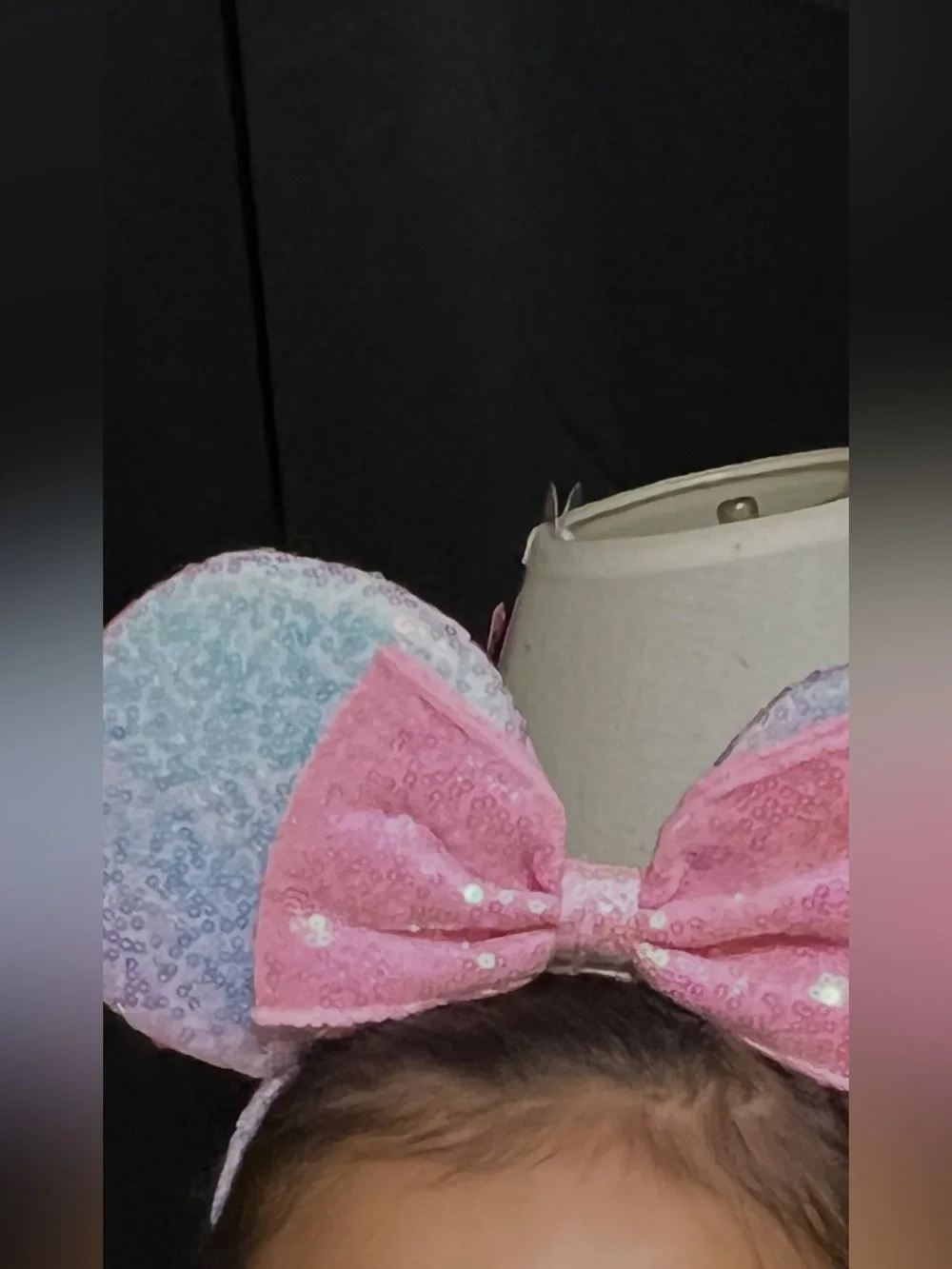Sequin Pastel Mouse Ears Headband with Pink Bow